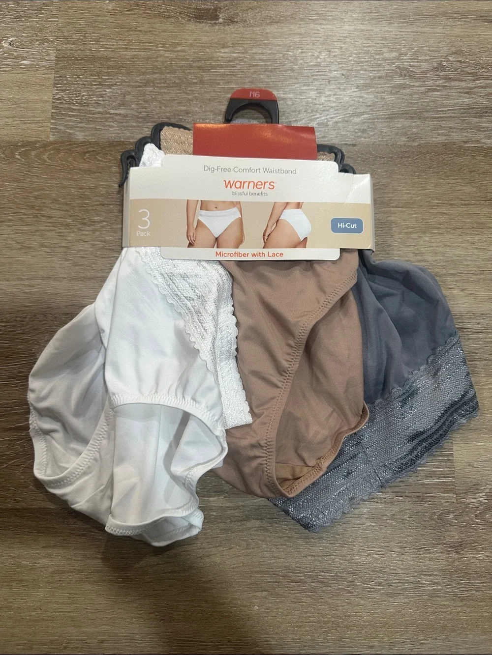 Warners 3-Pack Microfiber Lace Hi-Cut Panties in White, Taupe, Gray - Picture 1 of 2